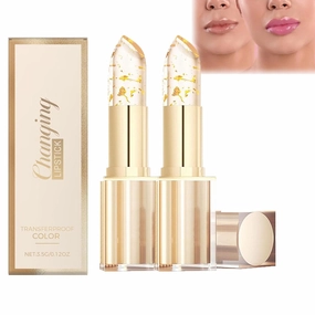 Novealcrbe Mood Lipstick, Novealcrbe Gold Crystal Color Changing Lipstick, Mood Lip Stick Color Changing Long Lasting 24 Hours Moisturizing Glossy Shine Lip Gloss for Women (Gold, 2Pcs)