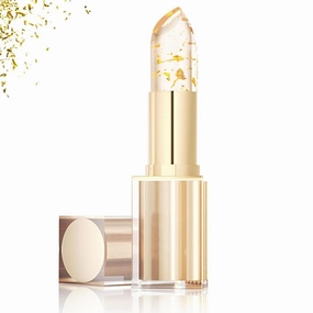 Novealcrbe Mood Lipstick, Transferproof Color Changing Lipstick, Color Changing 𝗟𝗶𝗽𝘀𝘁𝗶𝗰𝗸 with Gold Crystals, Gold Foil Moisturizing Glossy Shine Lip Gloss, Warm Change Lip Balm (1 Pc)