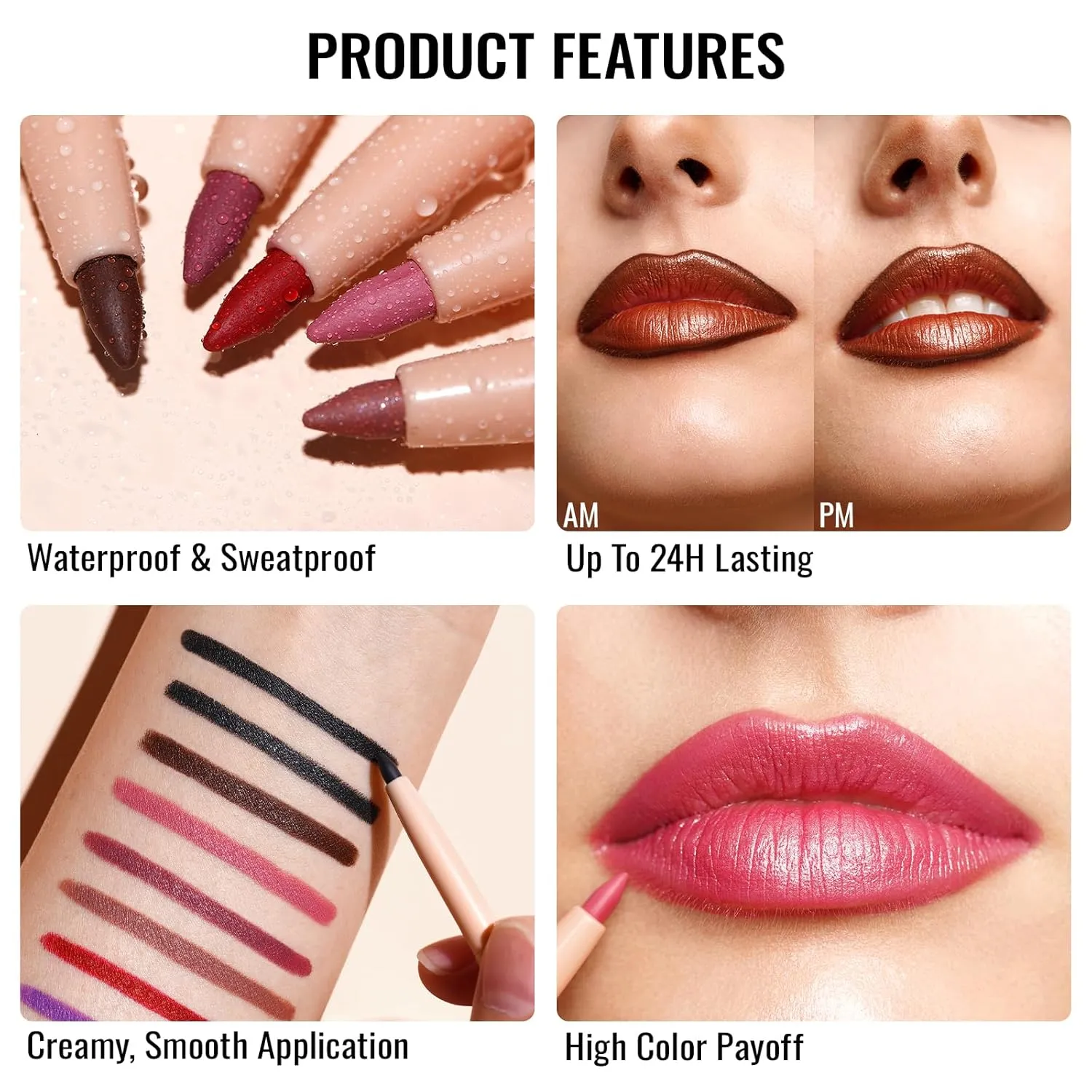 Oulac Lipstick & Lipliner Set 3PCS High Impact Lipcolor with Moisturizing Formula, Vegan Beauty, Full-Coverage Lip Color, Gift Lipstick for Women, 04 PG05 PG10