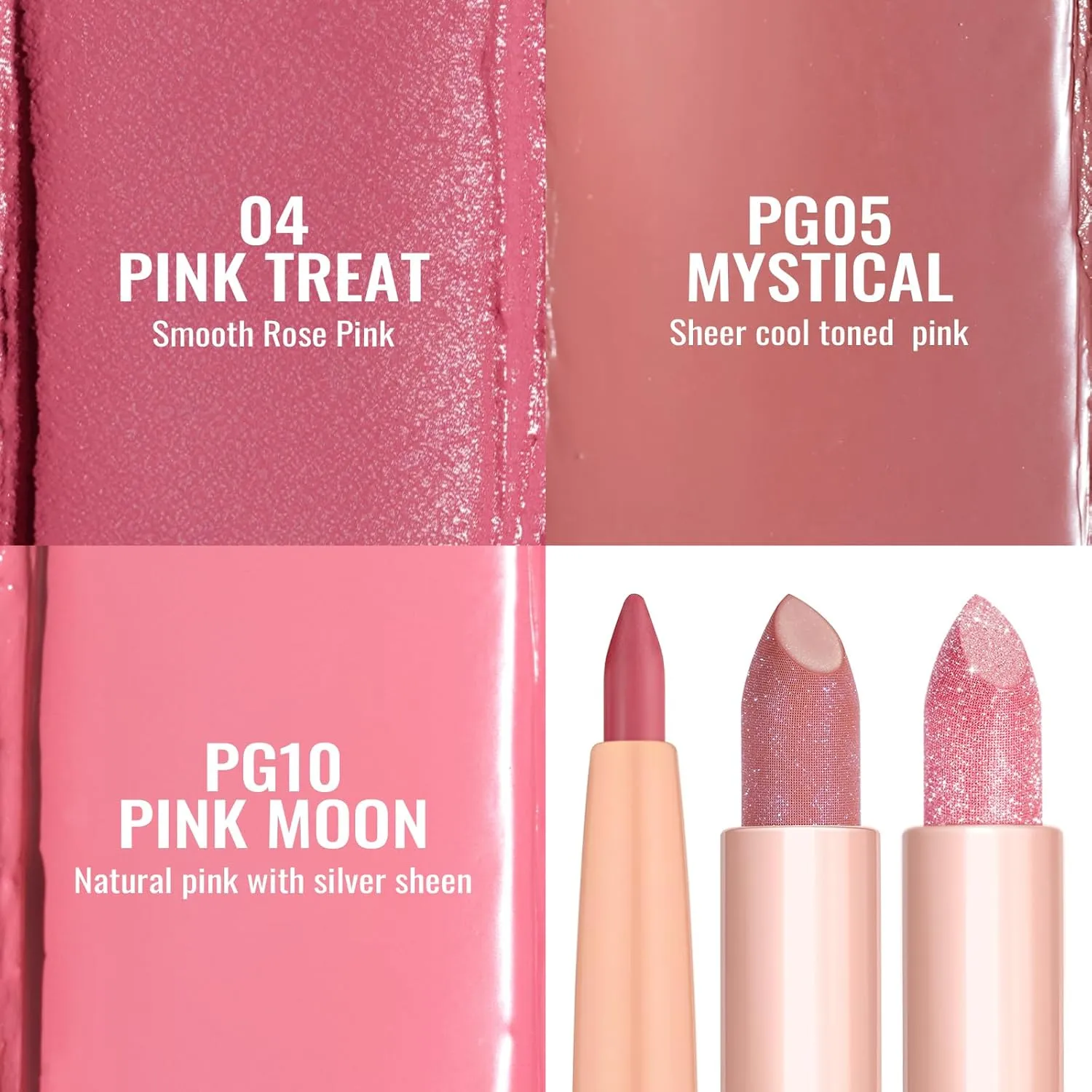 Oulac Lipstick & Lipliner Set 3PCS High Impact Lipcolor with Moisturizing Formula, Vegan Beauty, Full-Coverage Lip Color, Gift Lipstick for Women, 04 PG05 PG10