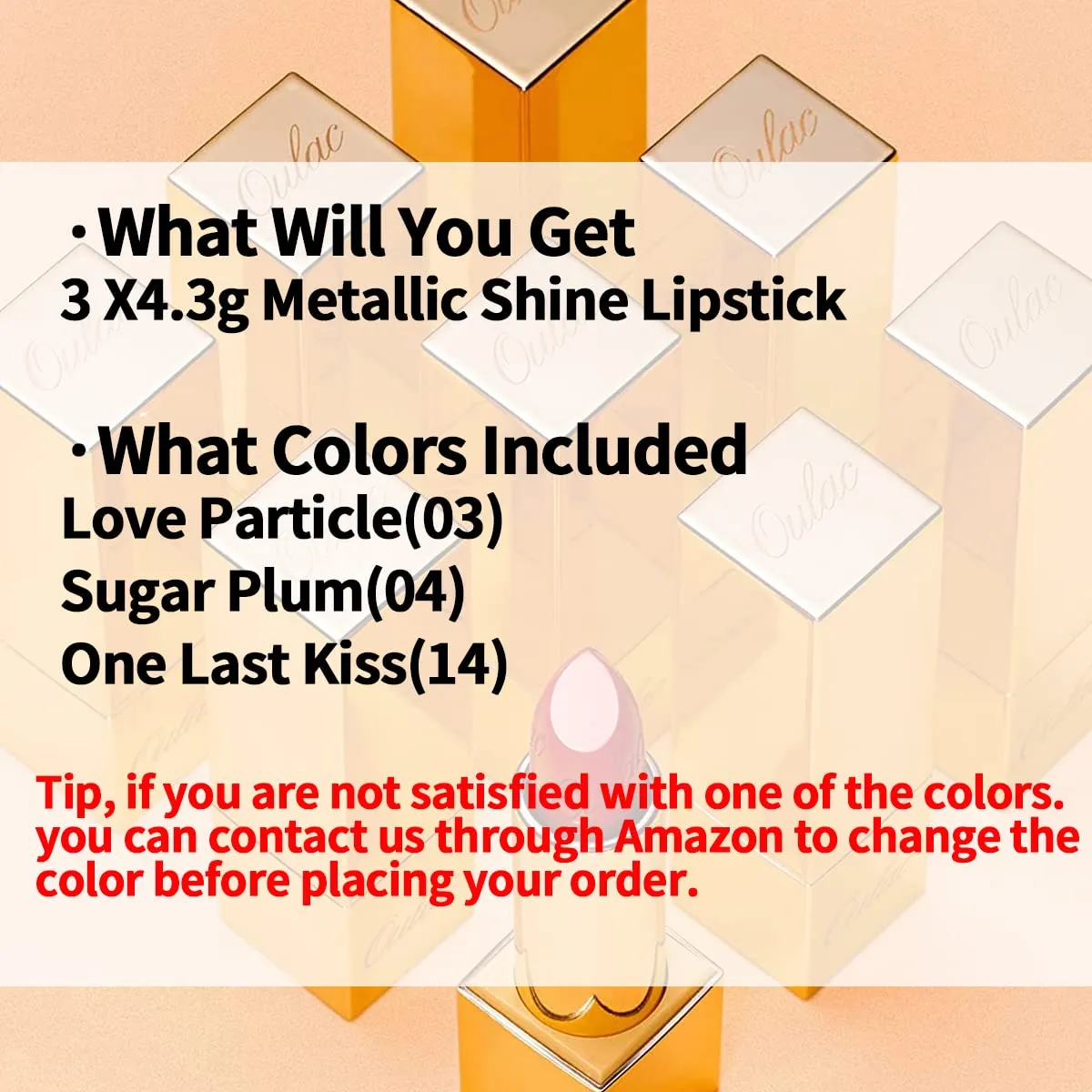Oulac Metallic Lipstick Set- Dark Lipcolor with Moisturizing Formula, Vegan Beauty, Full-Coverage Lip Color, Christmas Gifts for Women, 4.3g X 3PCS