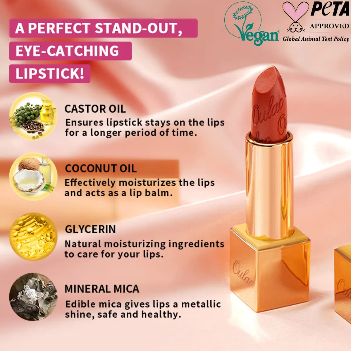Oulac Metallic Lipstick Set- Dark Lipcolor with Moisturizing Formula, Vegan Beauty, Full-Coverage Lip Color, Christmas Gifts for Women, 4.3g X 3PCS