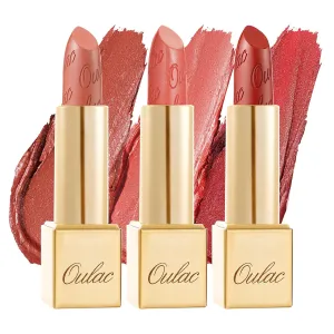Oulac Metallic Orange Lipstick Set for Women High Payoff Lipcolor with Moisturizing Formula, Vegan Beauty, Full-Coverage Lip Color 4.3g X 3PCS, 02 05 06
