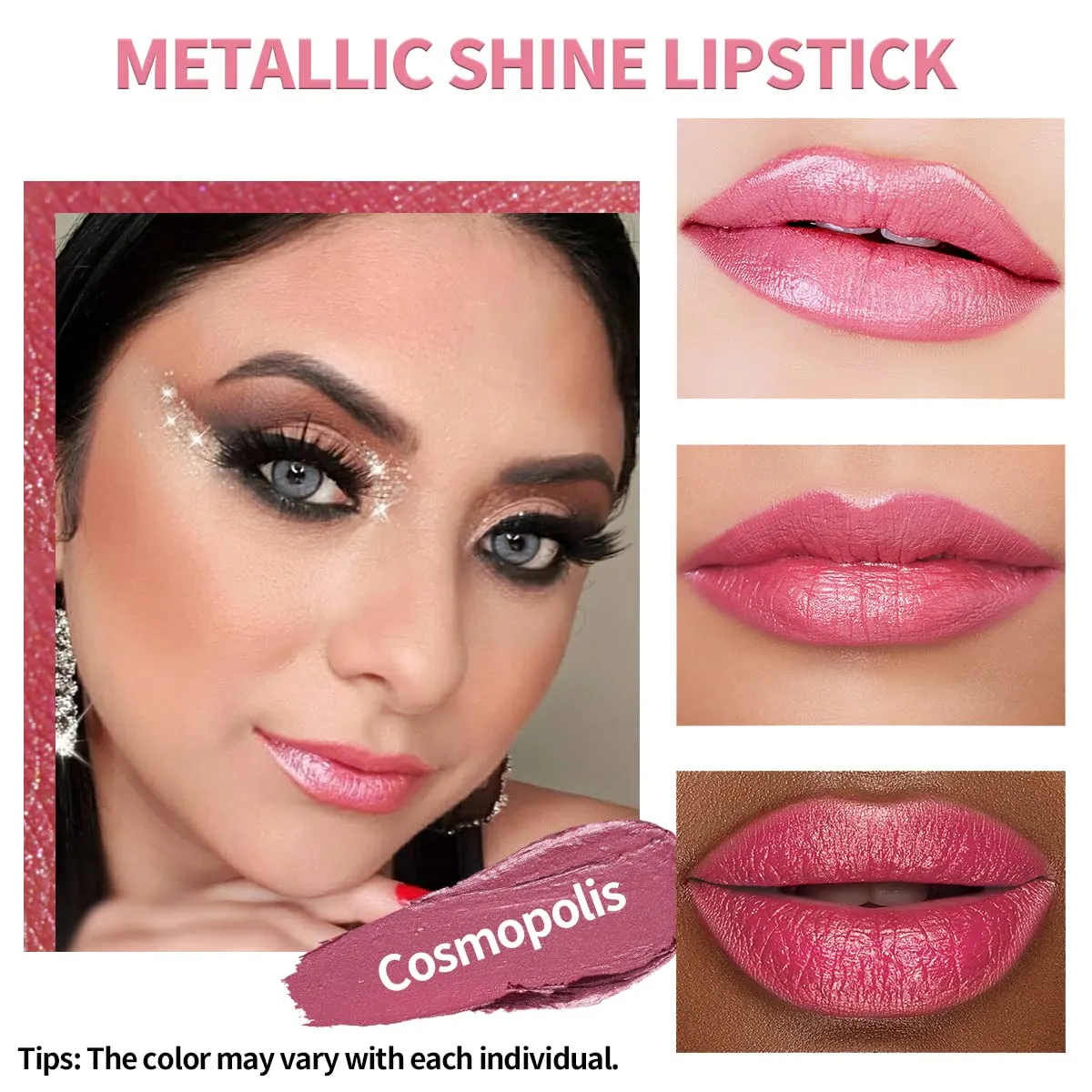 Oulac Metallic Pink Lipstick Set 3PCS High Impact Lipcolor with Moisturizing Formula, Vegan Beauty, Full-Coverage Lip Color, Christmas Gifts for Women, 4.3g X 3PCS
