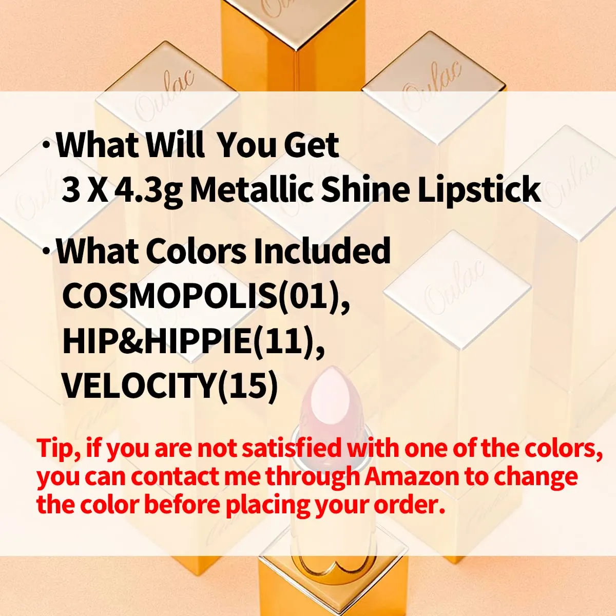 Oulac Metallic Pink Lipstick Set 3PCS High Impact Lipcolor with Moisturizing Formula, Vegan Beauty, Full-Coverage Lip Color, Christmas Gifts for Women, 4.3g X 3PCS