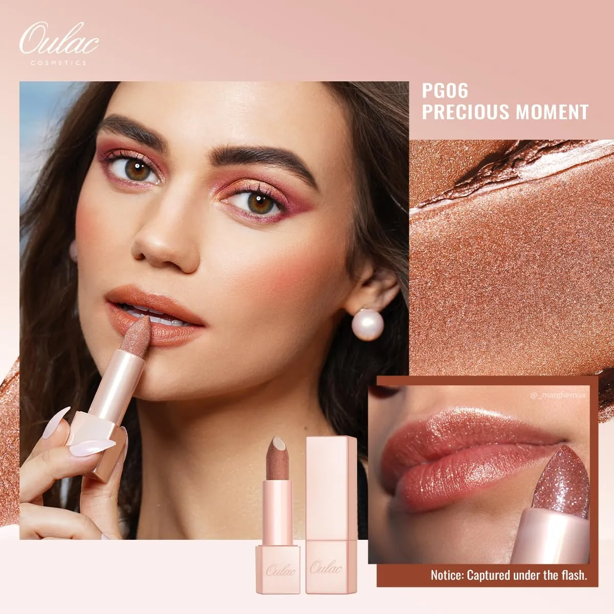 Oulac Nude Lipstick Set 2PCS - Included Metallic Nude Lipstick and Light Brown Liptsick, Vegan Lightweight Hydrating Formula, 10 PG06