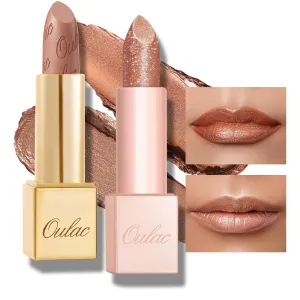 Oulac Nude Lipstick Set 2PCS - Included Metallic Nude Lipstick and Light Brown Liptsick, Vegan Lightweight Hydrating Formula, 10 PG06