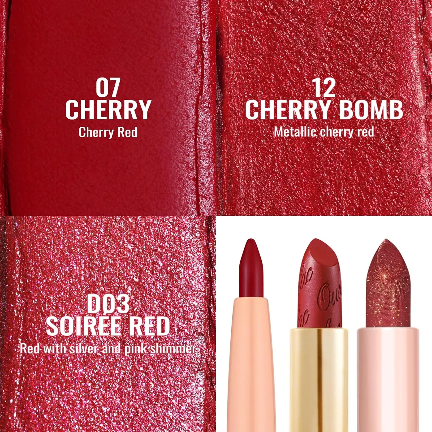 Oulac Red Lipstick & Lipliner Set High Impact Lipcolor with Moisturizing Formula, Vegan Beauty, Full-Coverage Lip Color, Gift Lipstick for Women, 07 12 D03