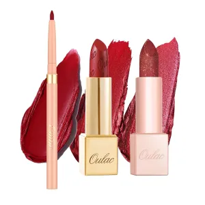 Oulac Red Lipstick & Lipliner Set High Impact Lipcolor with Moisturizing Formula, Vegan Beauty, Full-Coverage Lip Color, Gift Lipstick for Women, 07 12 D03