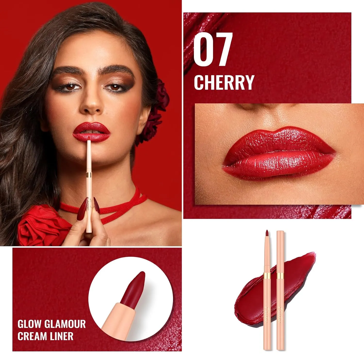 Oulac Red Lipstick & Lipliner Set High Impact Lipcolor with Moisturizing Formula, Vegan Beauty, Full-Coverage Lip Color, Gift Lipstick for Women, 07 12 D03