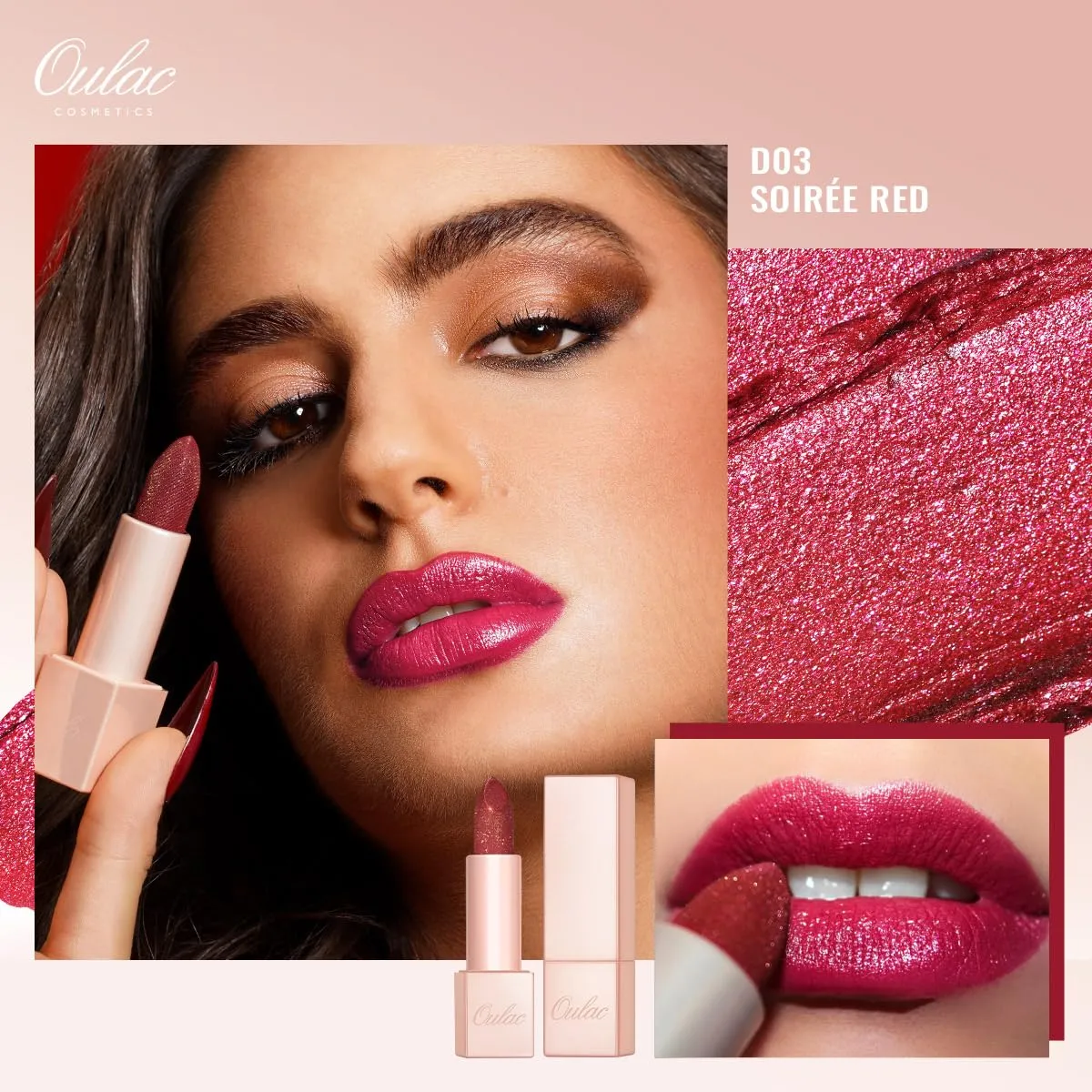 Oulac Red Lipstick & Lipliner Set High Impact Lipcolor with Moisturizing Formula, Vegan Beauty, Full-Coverage Lip Color, Gift Lipstick for Women, 07 12 D03