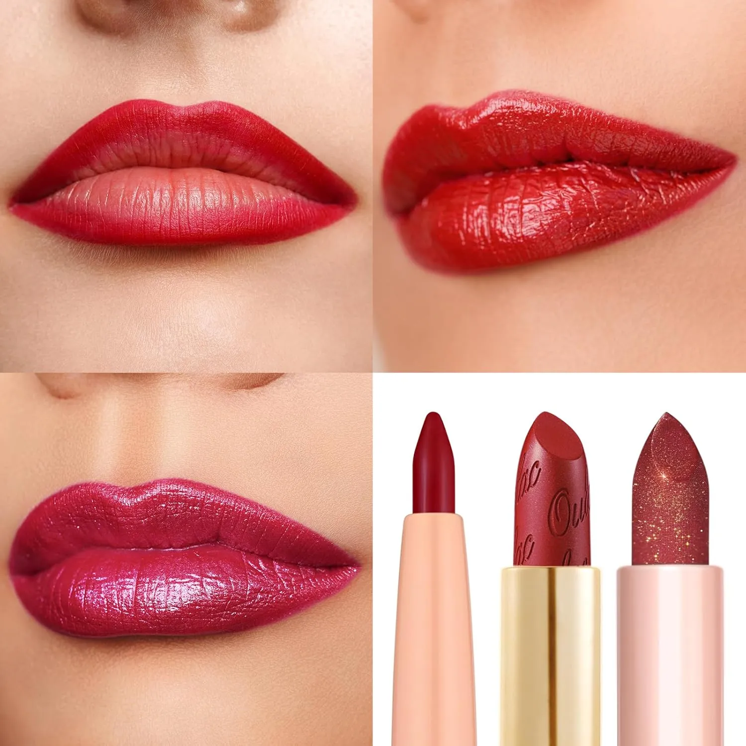 Oulac Red Lipstick & Lipliner Set High Impact Lipcolor with Moisturizing Formula, Vegan Beauty, Full-Coverage Lip Color, Gift Lipstick for Women, 07 12 D03