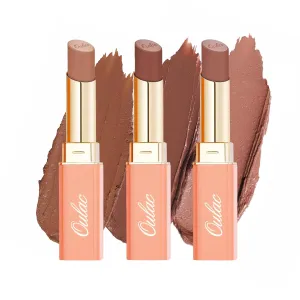 Oulac Satin Pink Brown Lipsticks Set, Nude Long Lasting Hydrating Lipstick, Full Coverage Lip Color, Satin Matte Finish, Vegan (04 10 15)