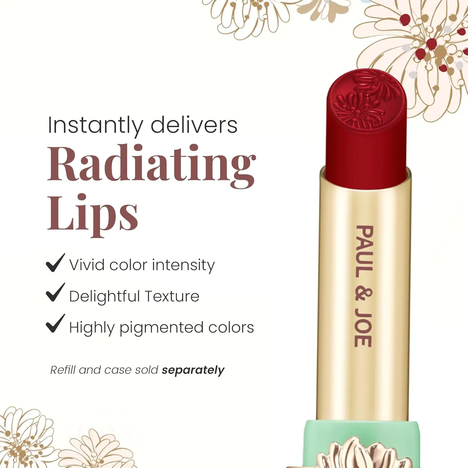 Paul & Joe Moisturizing Lipstick Refill Only, Case Sold Separately, Long Lasting Lipstick for Highly-Pigmented Lip Color, 18 My Little Secret - Sensual Dark Red Lip Stick, 0.10 oz