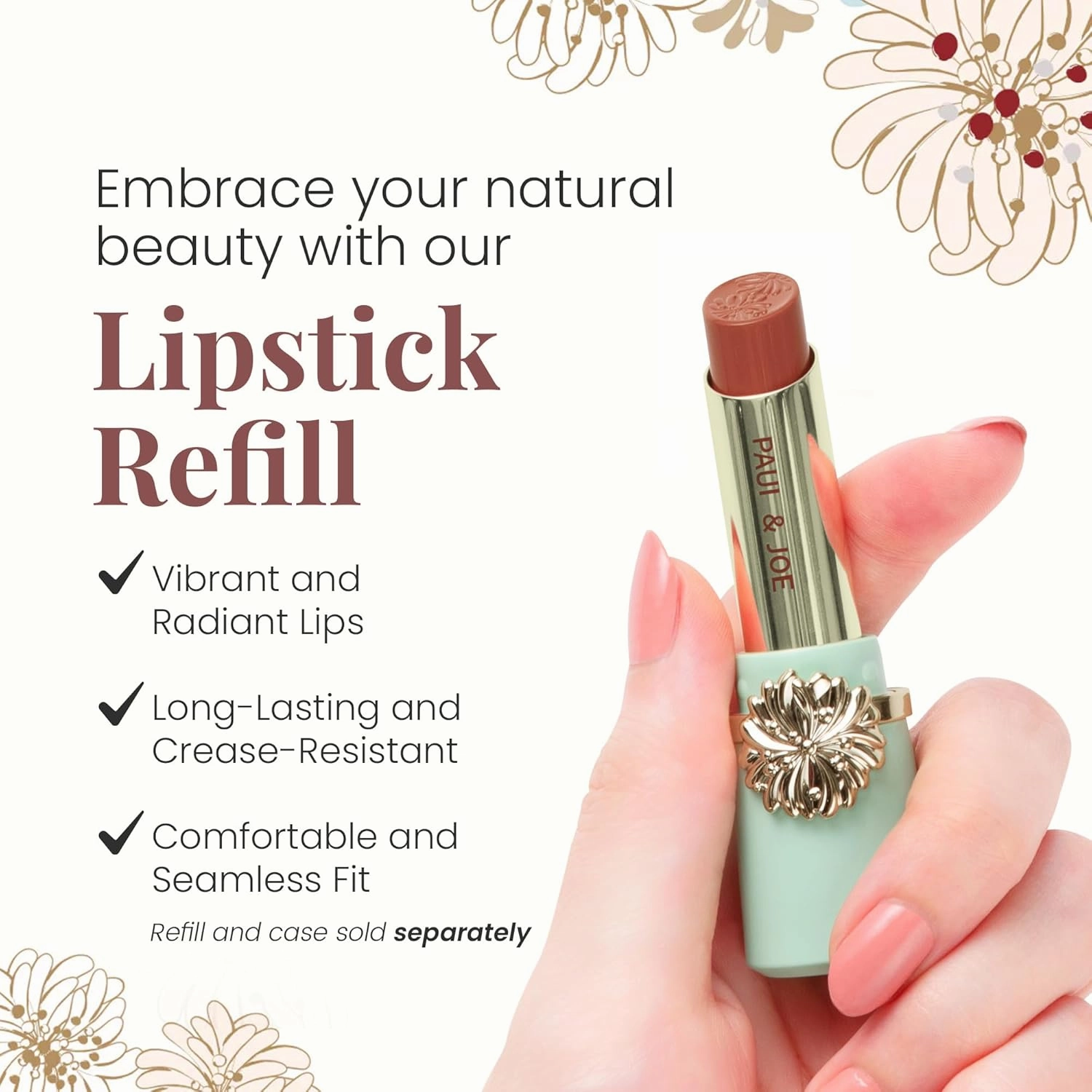 Paul & Joe Moisturizing Lipstick Refill Only, Case Sold Separately, Long Lasting Lipstick for Highly-Pigmented Lip Color, 23 Woolen Cardigan, Soft Complextion, Nude Beige Lip Stick, 0.10 oz