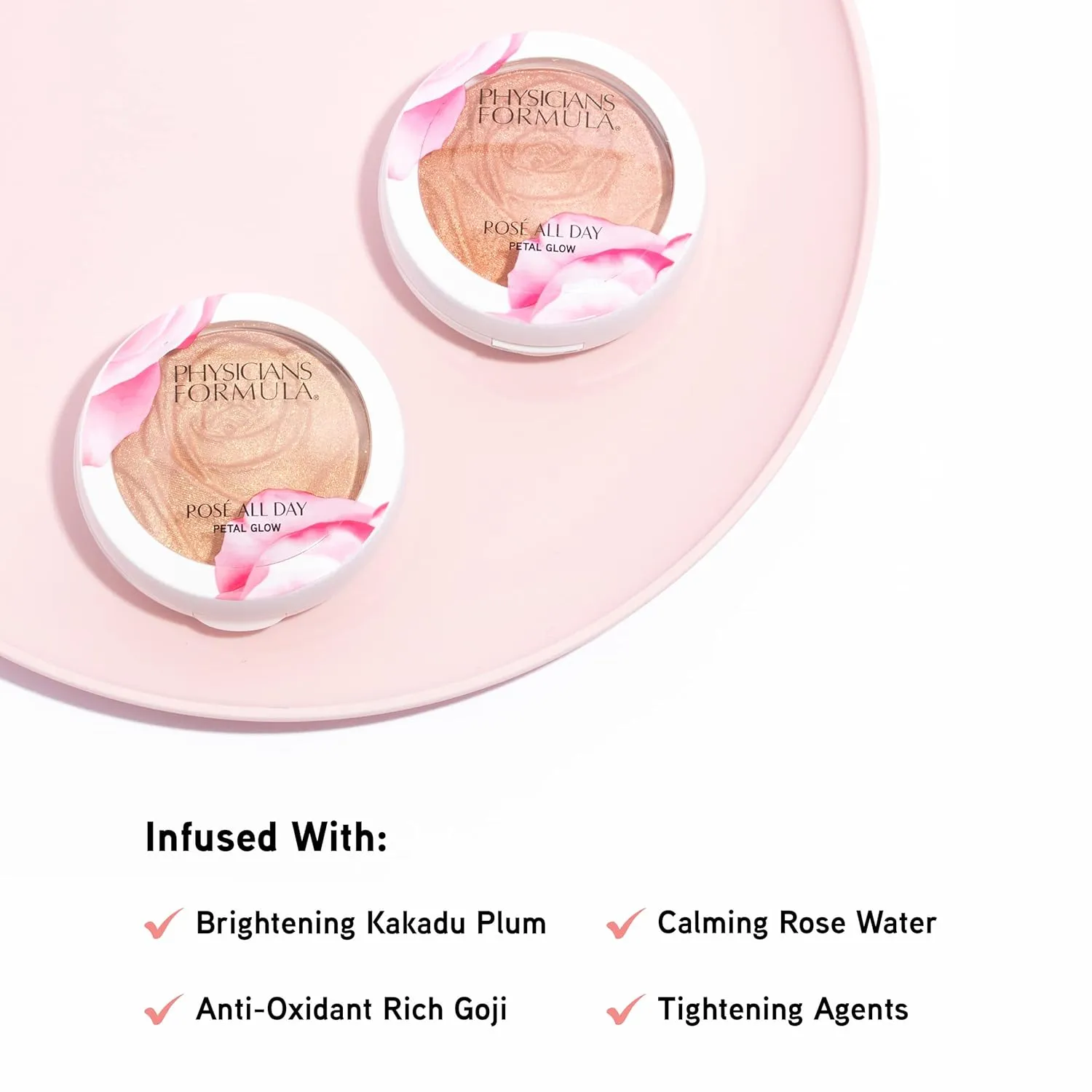 Physicians Formula Rosé All Day Highlighter Blush Face Powder, Blush Petal Glow, Shimmering Rose, Dermatologist Tested, Clinicially Tested (Pack of 2)
