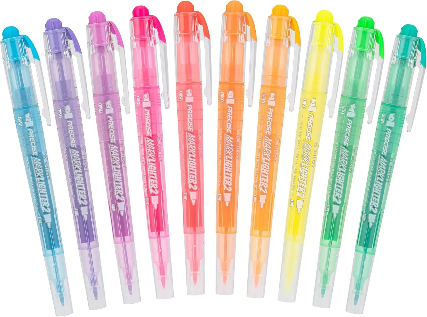 Pilot, Precise Marklighter2 Dual Tip Highlighters, Broad Chisel and Extra-Fine Bullet Point Tips, Assorted Colors, 36 Count Tub