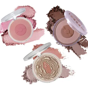 Powder Highlighter, Matte Blush and Contour Palette Set for Full Face Makeup - Three Piece Makeup Gift Set for Women