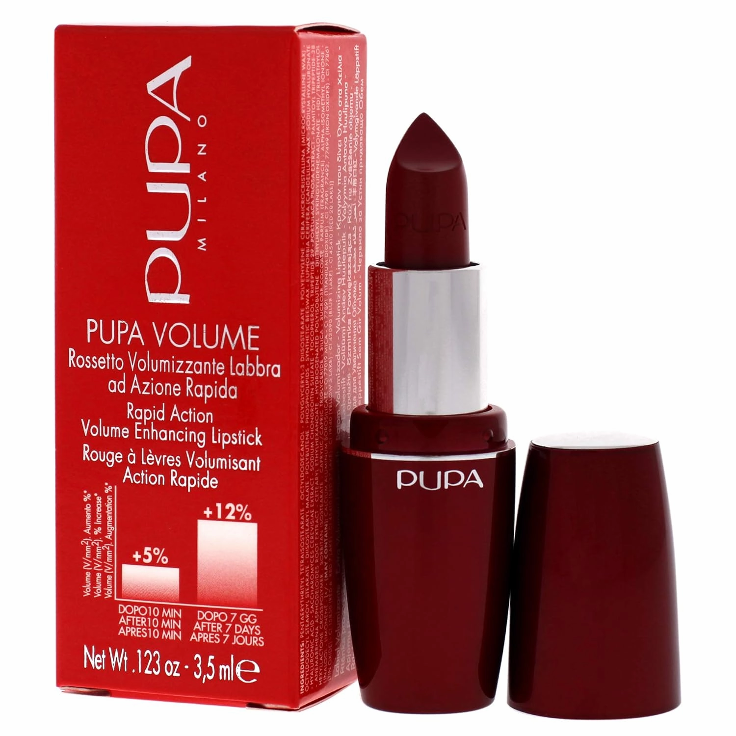Pupa Milano Pupa Volume Rapid Action Enhacing Lipstick - 400 Vintage Red for Women - 0.123 oz Lipstick