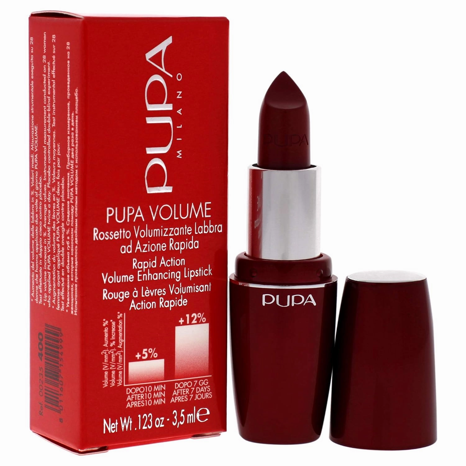 Pupa Milano Pupa Volume Rapid Action Enhacing Lipstick - 400 Vintage Red for Women - 0.123 oz Lipstick