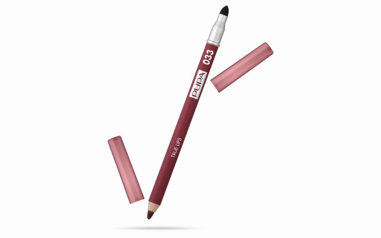 Pupa Milano True Lips Blendable Lip Liner - Dual-Ended Matte Lining Color and Brush - Light and Creamy, Hydrating, High Pigment, Smudge Proof Formula - Paraben Free - 033 Bordeaux - 0.042 oz