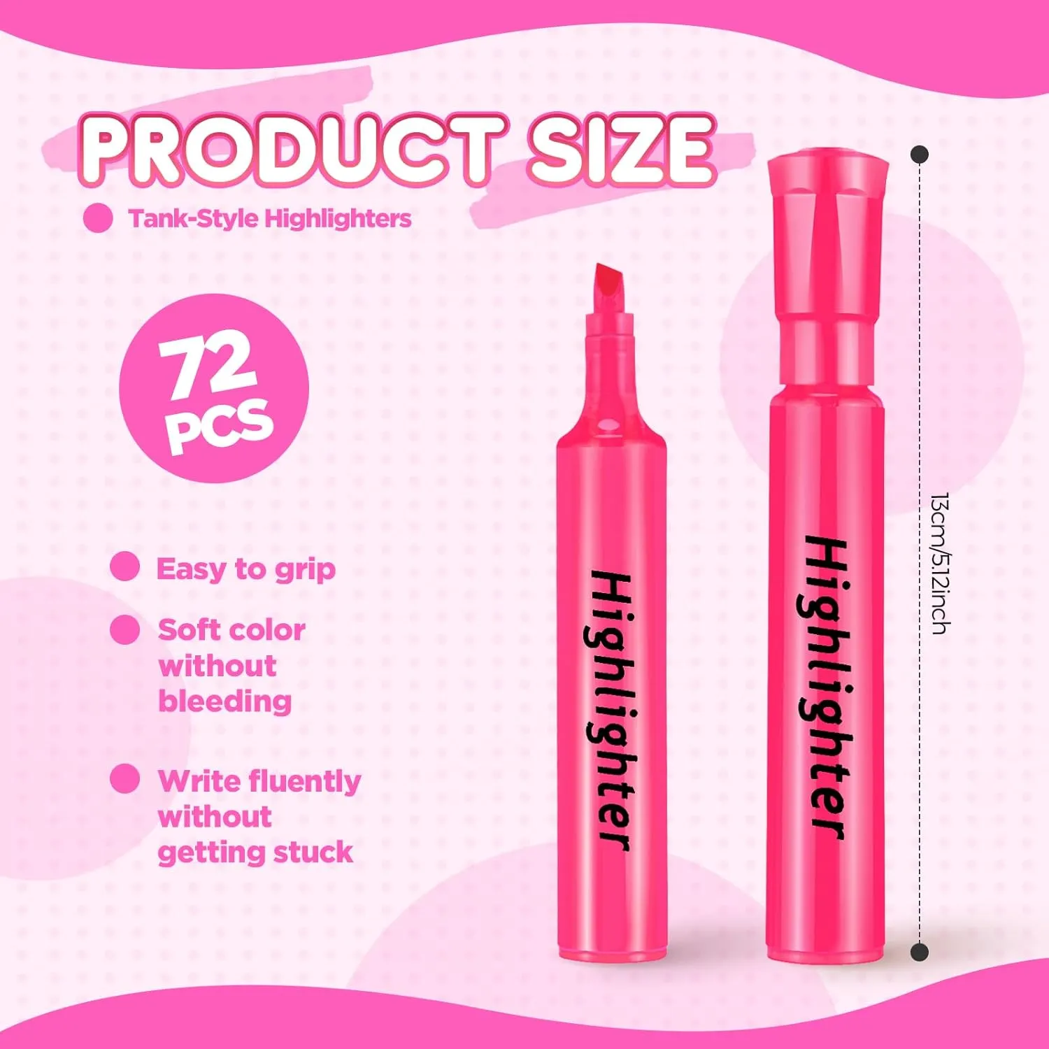 Qilery Tank Style Highlighters 72 Pack Chisel Tip Markers Quick Drying Fluorescent Highlighters for Kids Adult Home Classroom Office School Shop Supplies(Pink)