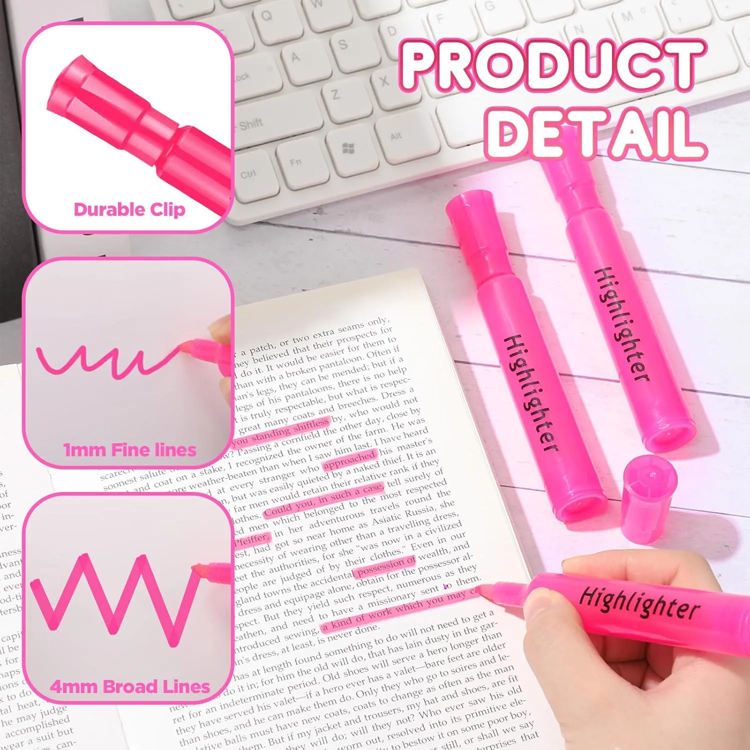 Qilery Tank Style Highlighters 72 Pack Chisel Tip Markers Quick Drying Fluorescent Highlighters for Kids Adult Home Classroom Office School Shop Supplies(Pink)