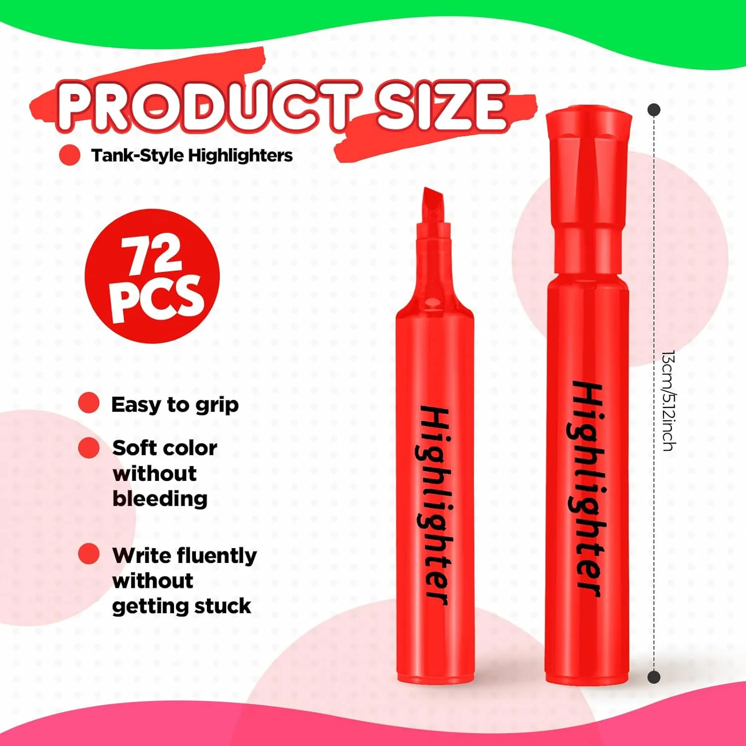 Qilery Tank Style Highlighters 72 Pack Chisel Tip Markers Quick Drying Fluorescent Highlighters for Kids Adult Home Classroom Office School Shop Supplies(Red)