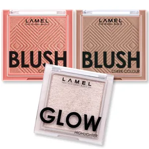 Radiant Glow Makeup Set: Luna Highlighter & Blush Cheek Colors in Coral 402 and Taupe 404 for Contouring
