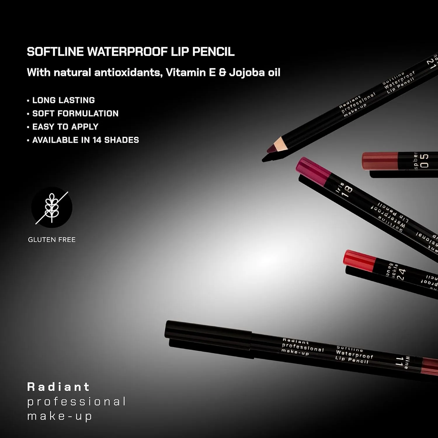 Radiant Professional Waterproof Lip Liner Pencil - Long Lasting Lip Liner for Defined Lips - Soft & Creamy Lipliner with Vitamin E - Long Lasting - 1.20gr, (05 RASPBERRY)