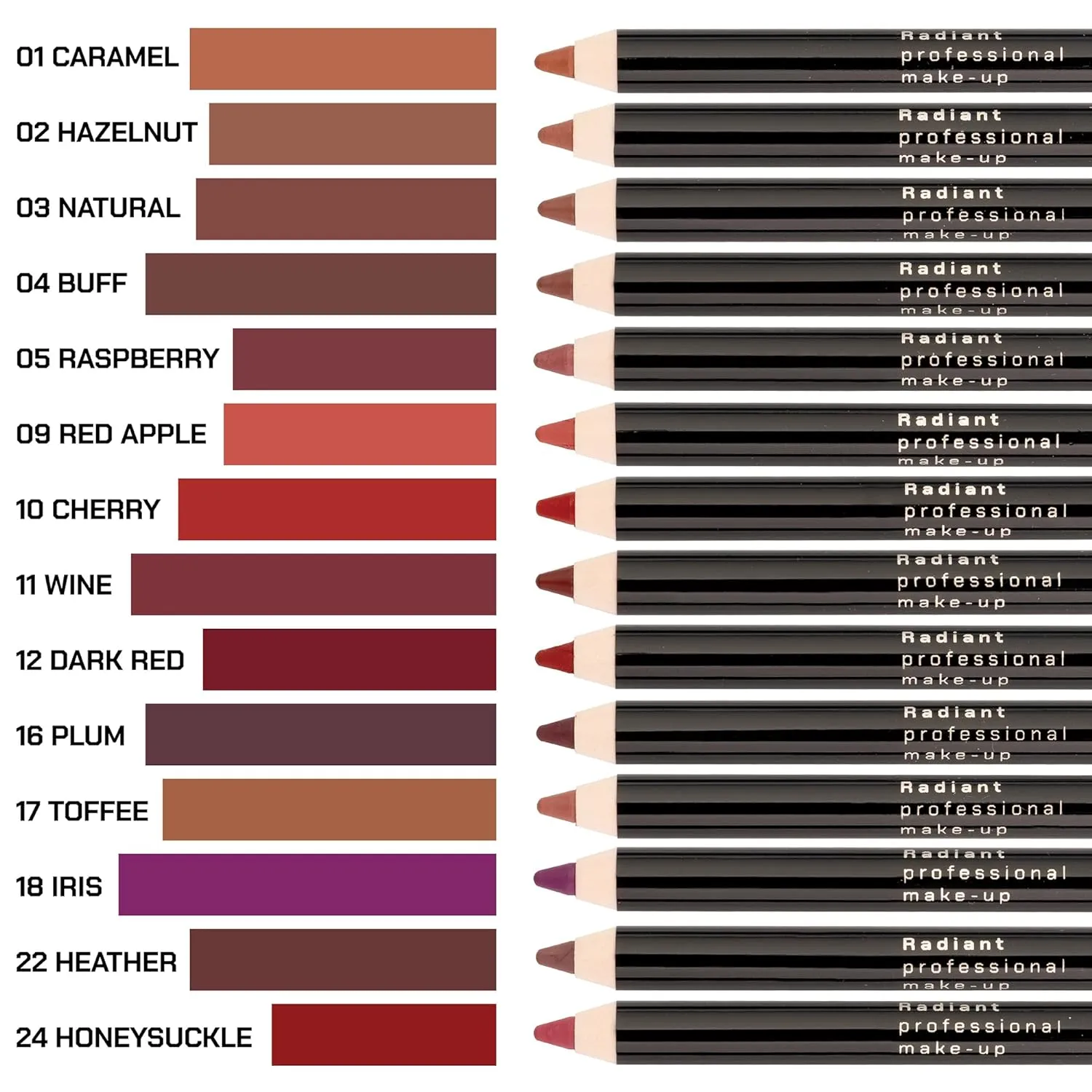 Radiant Professional Waterproof Lip Liner Pencil - Long Lasting Lip Liner for Defined Lips - Soft & Creamy Lipliner with Vitamin E - Long Lasting - 1.20gr, (11 WINE)