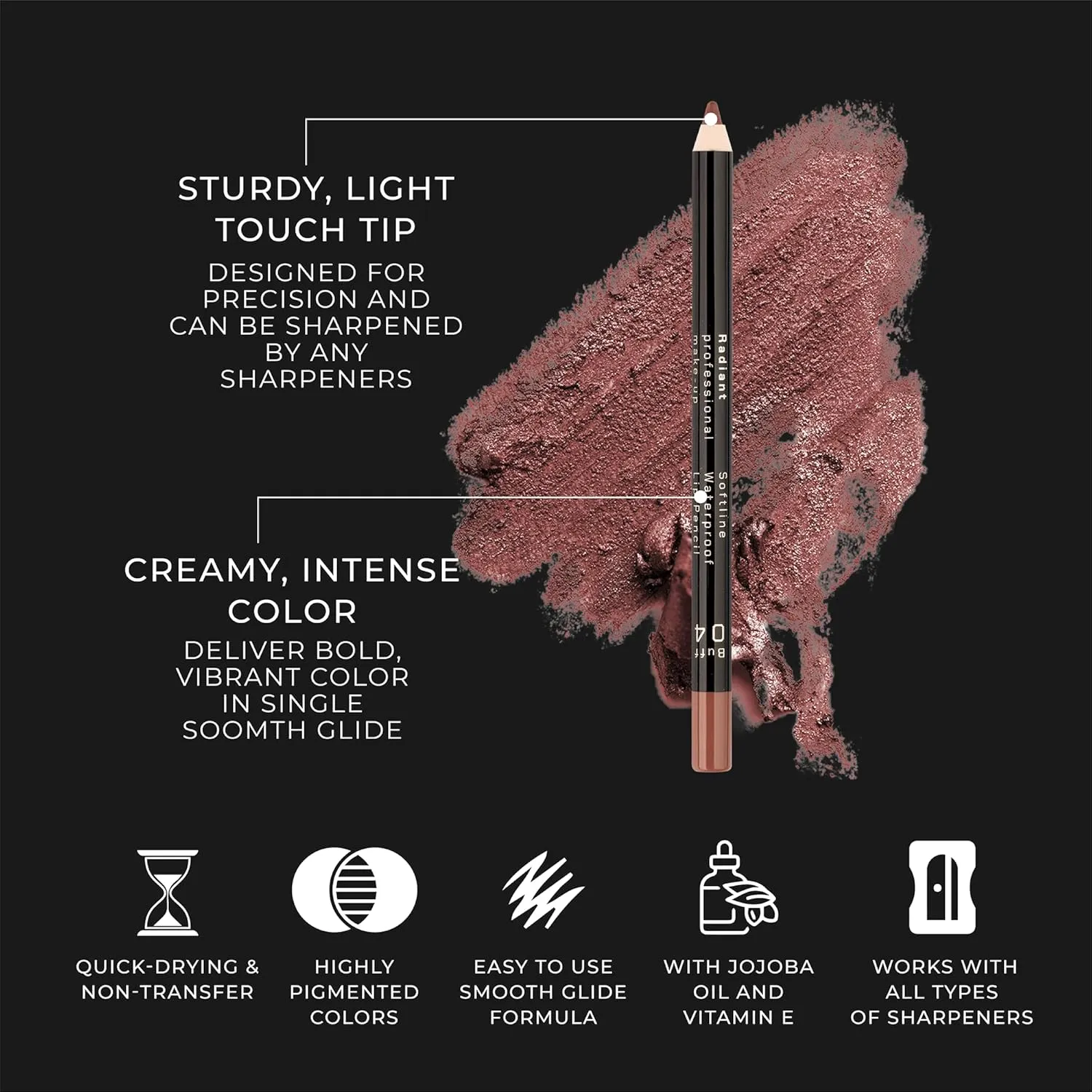 Radiant Professional Waterproof Lip Liner Pencil - Long Lasting Lip Liner for Defined Lips - Soft & Creamy Lipliner with Vitamin E - Long Lasting - 1.20gr, (17 TOFFEE)