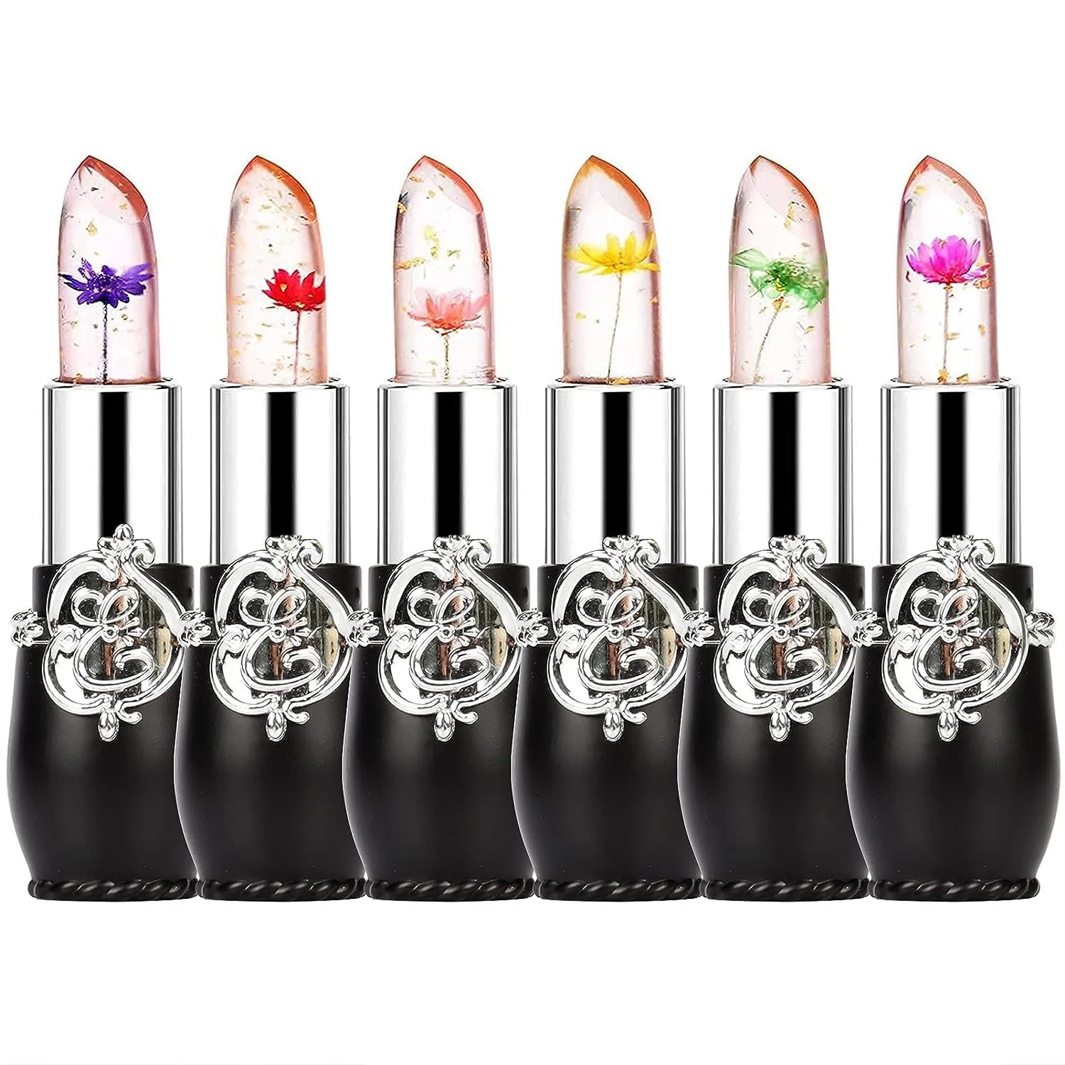RanRui Crystal Flower Jelly Lipstick, 6 Pack, Pink, Magic Temperature Color Change, Long Lasting Nutritious Lip Balm, Lips Moisturizer