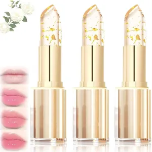 Remainder Lipstick, Beneficialn Transferproof Color Changing Lipstick, Gold Foil Moisturizing Glossy Shine Lip Gloss, Transparent Long Lasting 24 Hours, Deep Nourishment for Women (3Pcs)
