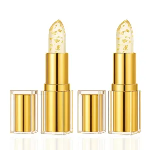 Remainder Lipstick, Color Changing Mood Lipstick, Transferproof Long Lasting 24H, Gold Crystal PH Chapstick, Transfer-Proof, Moisturizing Glossy Shine Lip Gloss Gold Foil for Women (2PCS)