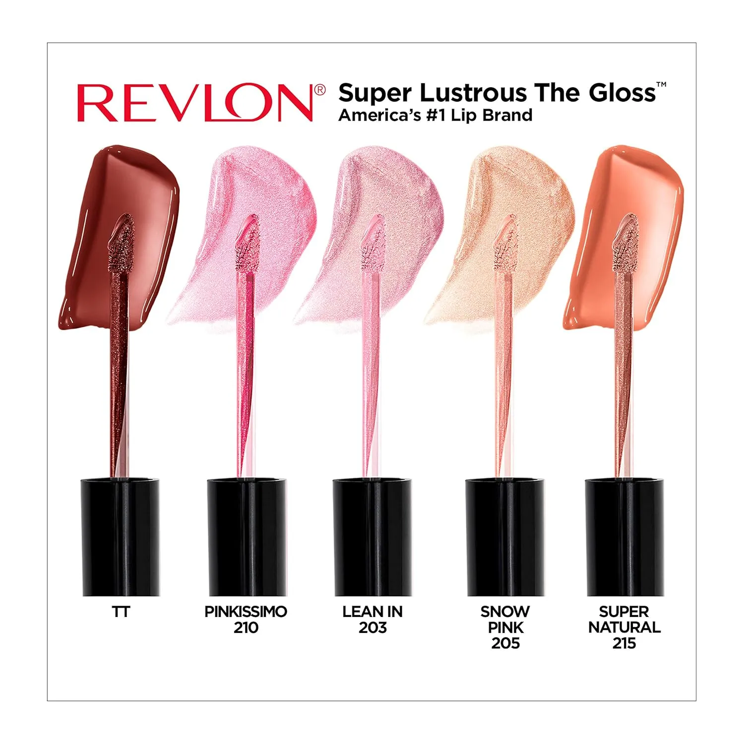 Revlon Super Lustrous The Gloss, 5 Piece Lipgloss Gift Set, Non-sticky High Shine Color in Cream & Pearl Finishes, Pack of 5, 0.75 Fl Oz