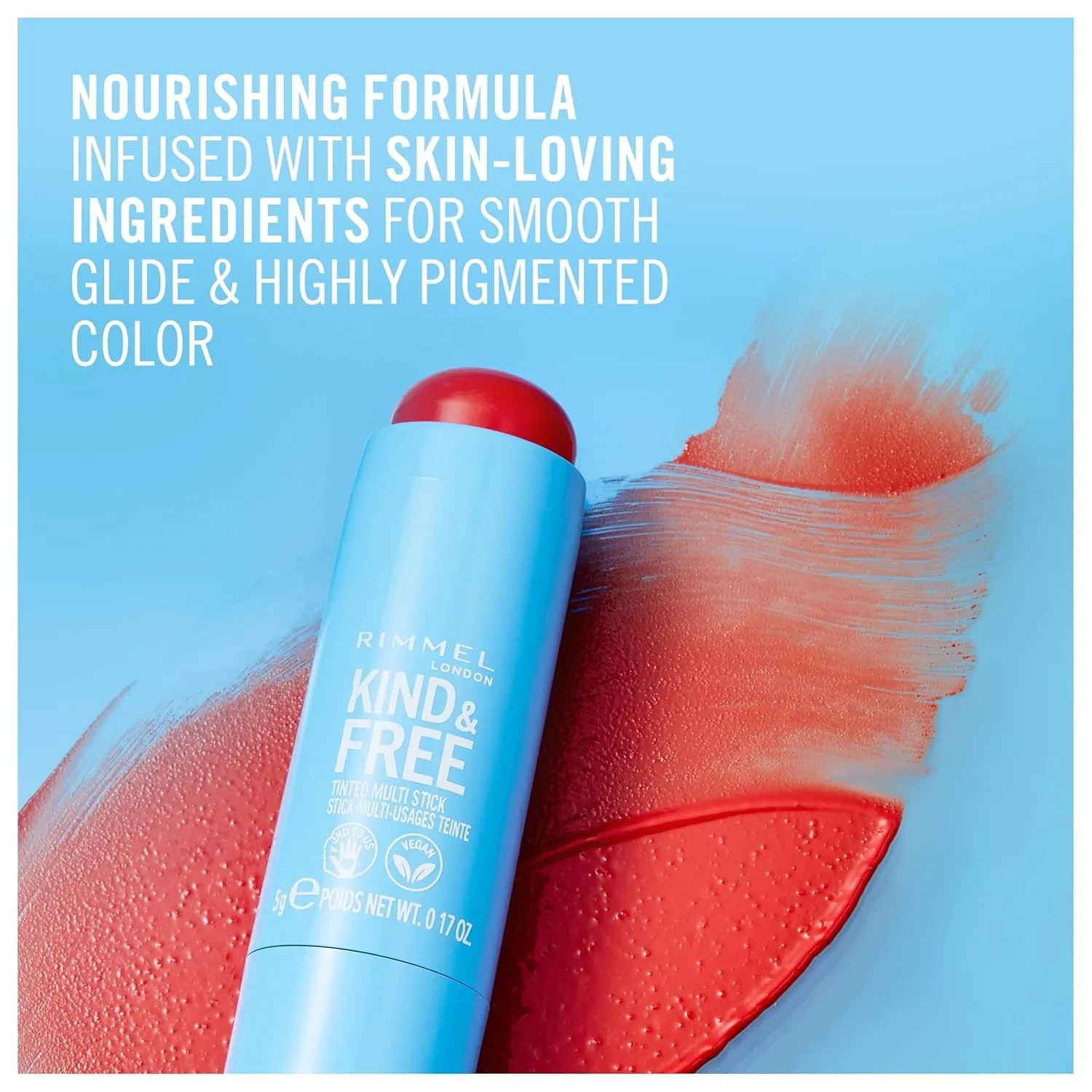Rimmel London Kind & Free, 004 Tangerine Dream, Multi-Stick, For Cheeks and Lips, Hydrating, Buildable Color, Vegan Formula, Clean Formula, 0.18oz