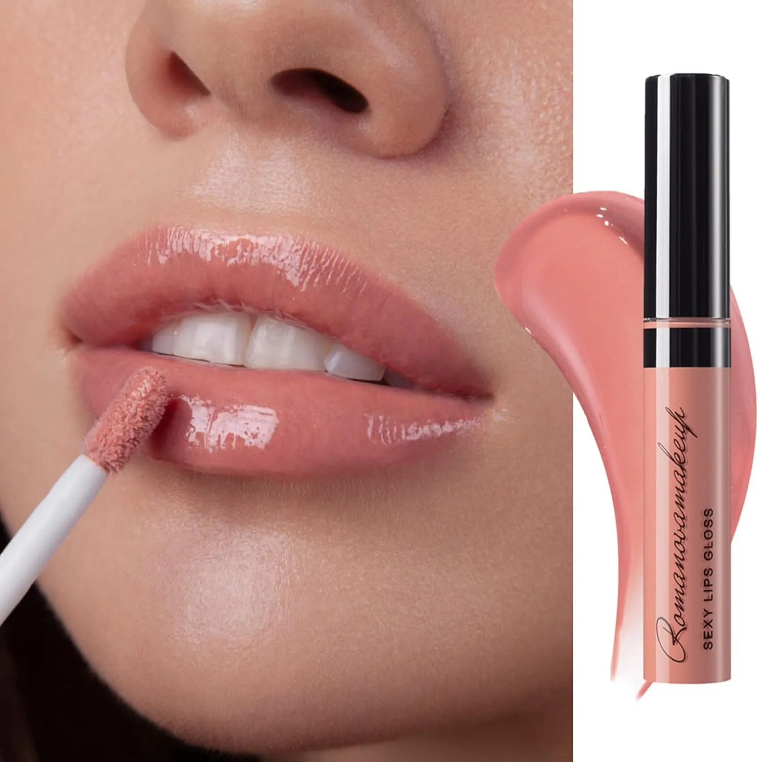 Romanovamakeup Sexy Lip Gloss SENSUAL. Rich, Non-sticky, Soothing, Naturally moisturize, Hydrating Glitter Lip Gloss PALE PINK RASPBERRY SHADE Easy to Wear, Keeps Smooth Lips Gloss, Travel size.