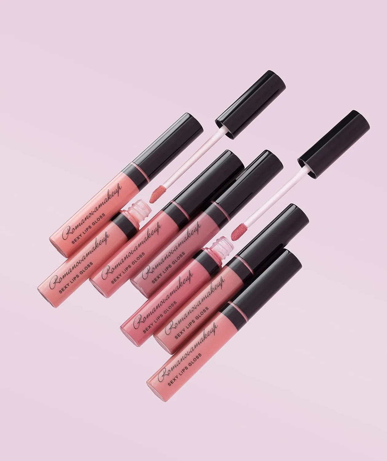 Romanovamakeup Sexy Lip Gloss SENSUAL. Rich, Non-sticky, Soothing, Naturally moisturize, Hydrating Glitter Lip Gloss PALE PINK RASPBERRY SHADE Easy to Wear, Keeps Smooth Lips Gloss, Travel size.