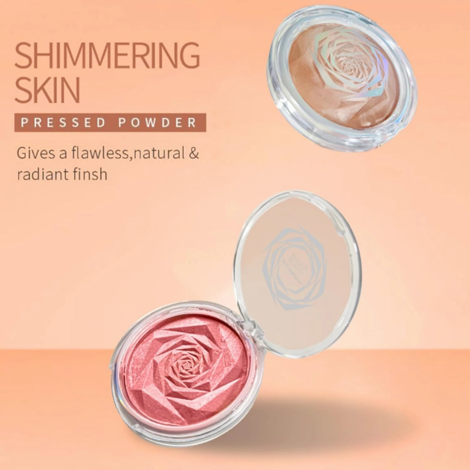 Rose Gold Blush & Highlighter Palette - Monochromatic Pressed Powder for Cheeks & Eyes, Vegan, Cruelty-Free, Buildable Shimmer (#04, rose gold blush palette)