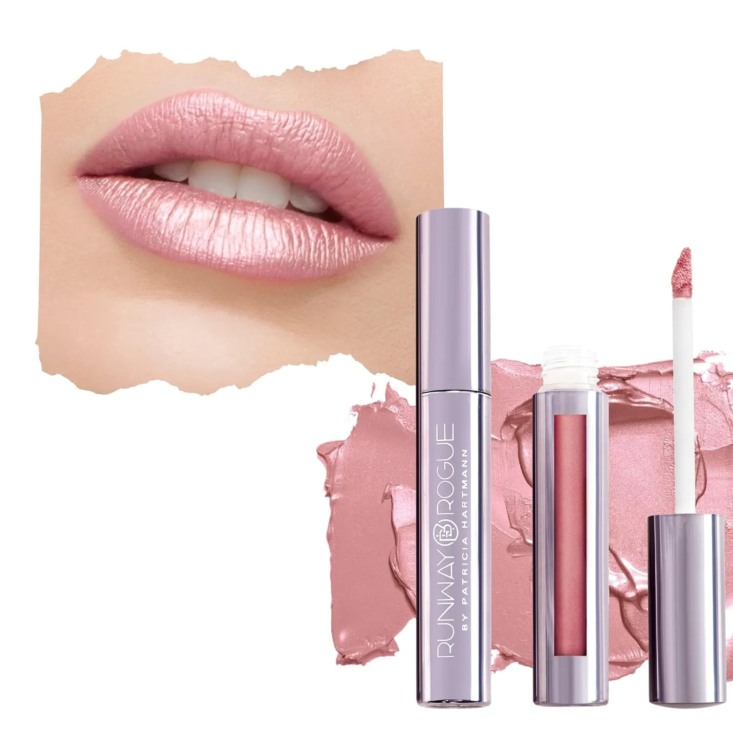 Runway Rogue Silk Glam Liquid Lipstick, Long Wear Frosted Pale-Pink Lipstick, ‘Trophy Wife’