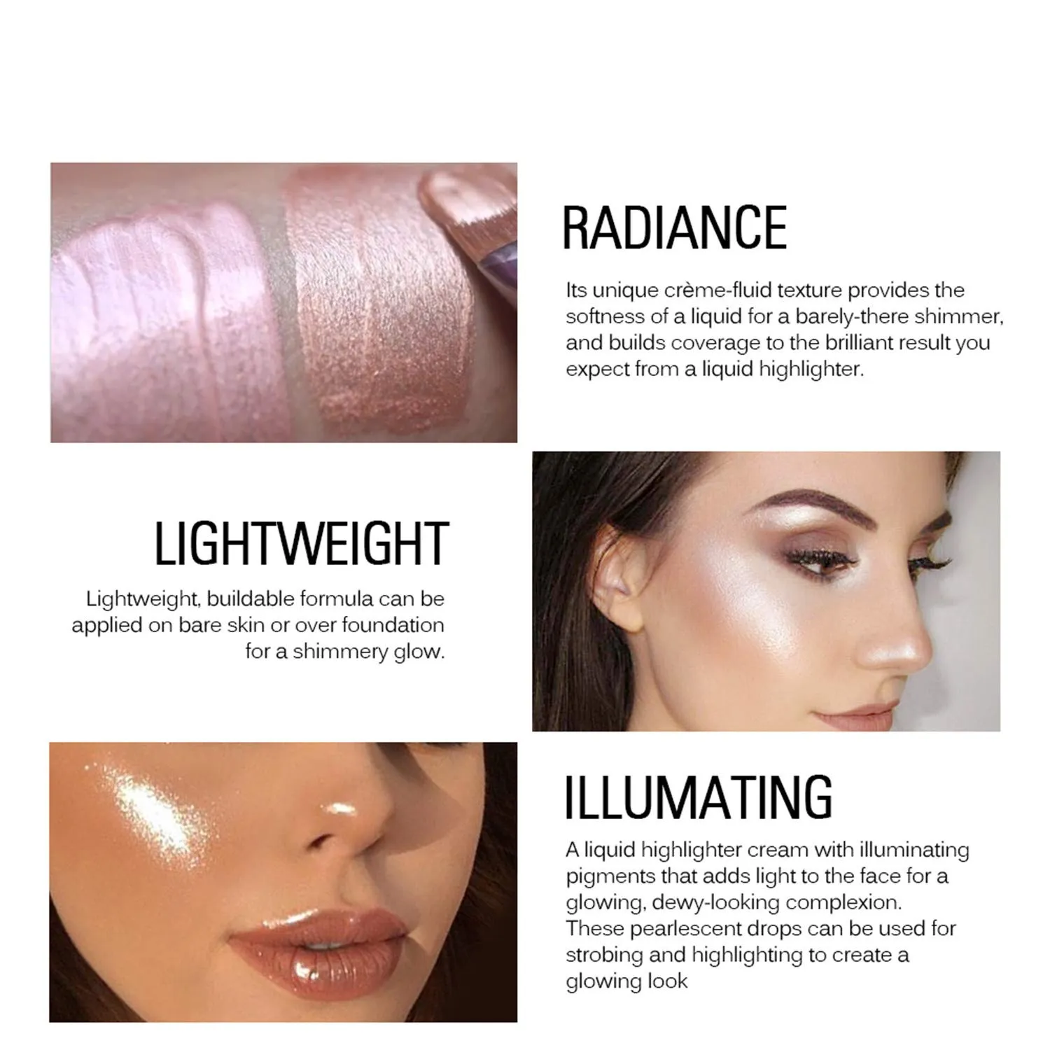 SACE LADY Liquid Highlighter Makeup Set Shimmer And Shine Ultra-Smooth Radiant Illuminator Kit For Face Cheekbone Body Glow Bronzer Glitter Illuminating Highlighters Makeups 3 Pack (3×6ml/0.2Fl Oz)