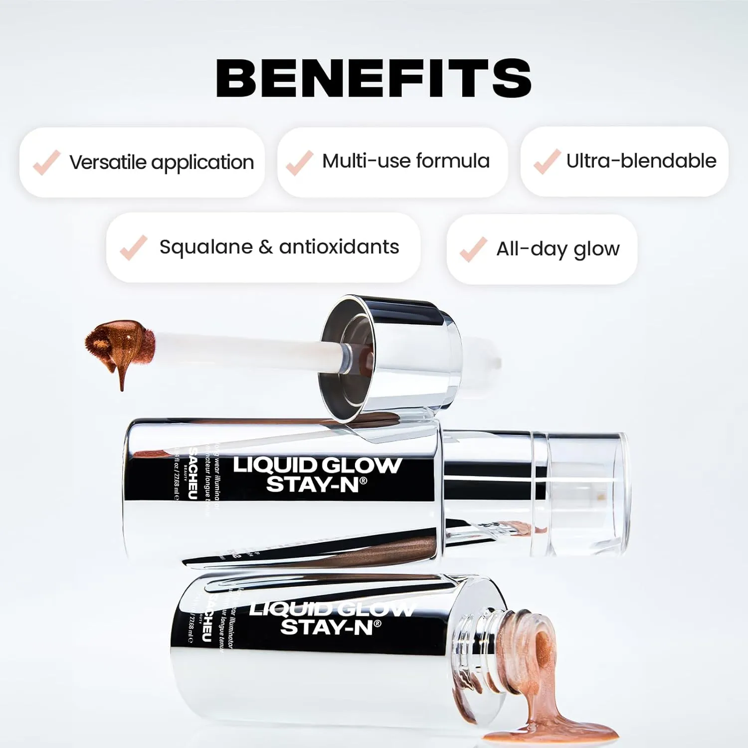 Sacheu Liquid Glow STAY-N Liquid Highlighter & Illuminator Makeup — 30ml Long Lasting Luminous Glow Lightweight Dewy Finish, Golden Hour