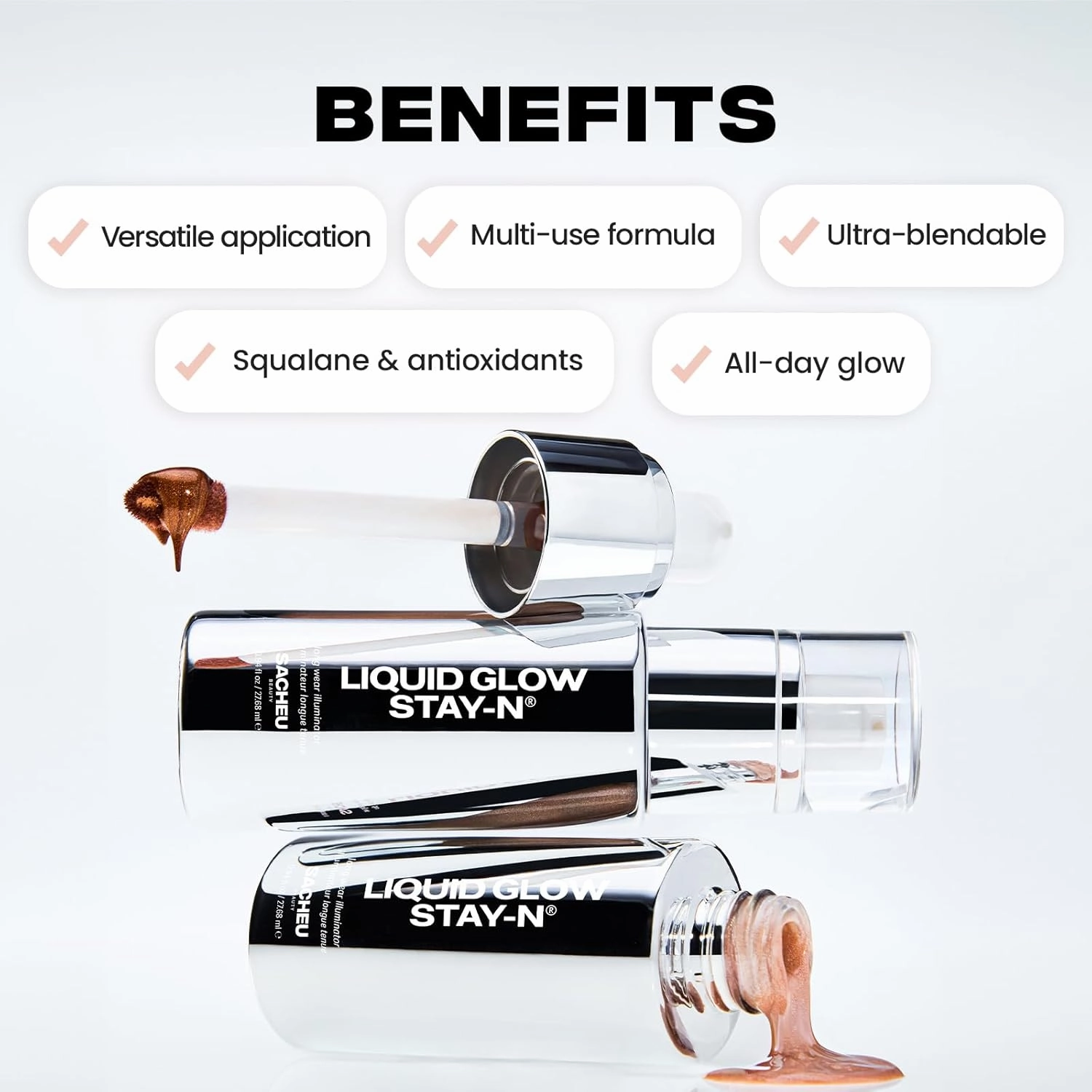 Sacheu Liquid Glow STAY-N Liquid Highlighter & Illuminator Makeup — 30ml Long Lasting Luminous Glow Lightweight Dewy Finish, Aura Glow
