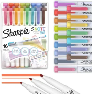 Sharpie S-Note Duo Dual-Ended Creative Marker Set Part Highlighter Marker Part Art Assorted Colors Fine and Chisel Tip Includes Stand-up Easel 16 Count
