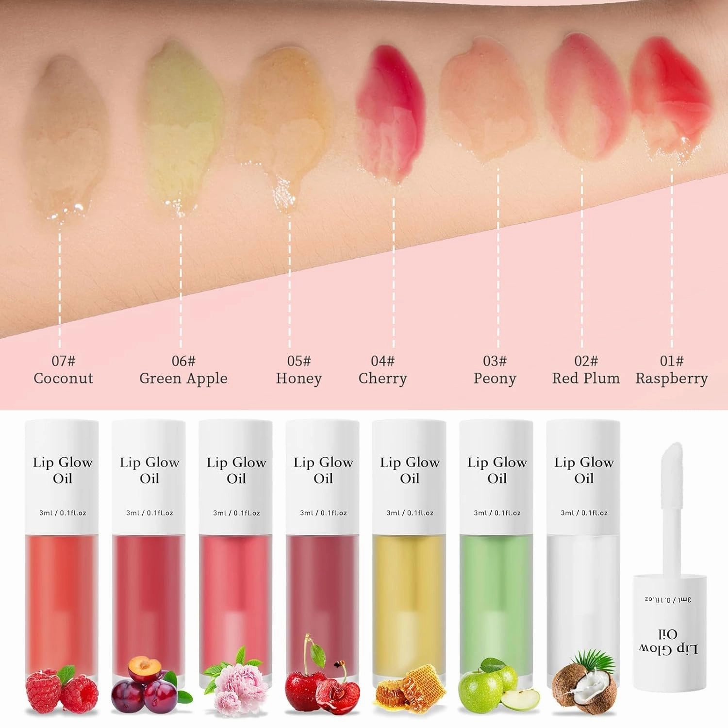 Shiftalter Tinted Lip Glow Oil - For Lush, Hydrated Lips with a Natural Glow, Long-Lasting Nourishing Fruit Flavor Nude Clear Glossy Lip Gloss Stain Glows Tint Oil (7*PCS)