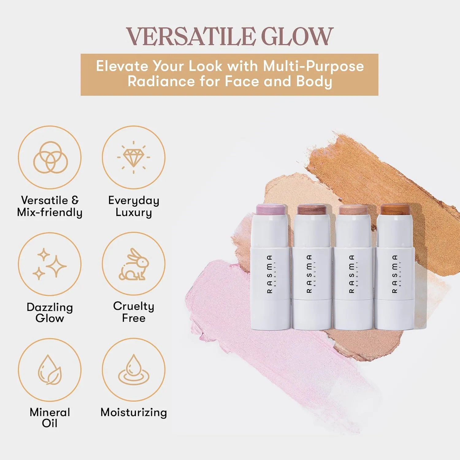 Shimmer Stick by Rasma Beauty, Natural Glow Enhancer, Illuminator Highlighter Skin Tint, for an All Day Radiant Glow, Medium (1, Bronze, regular)