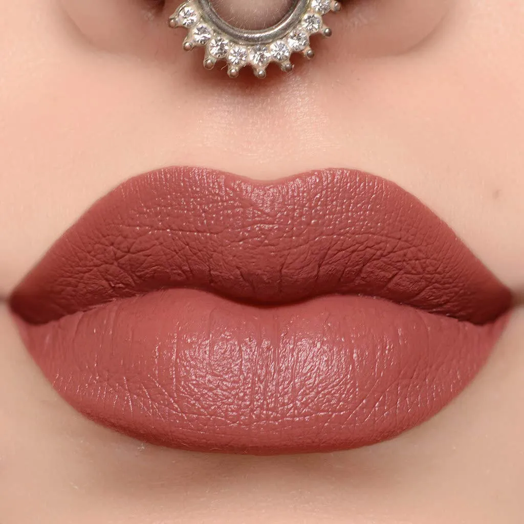 Sigma Beauty Set of 2 Infinity Point Lipstick - Peachy Nude and Mulberry Muave- Longwear Satin Finish Lipstick for Great Lip Color Makeup, Epiphany and Temptation