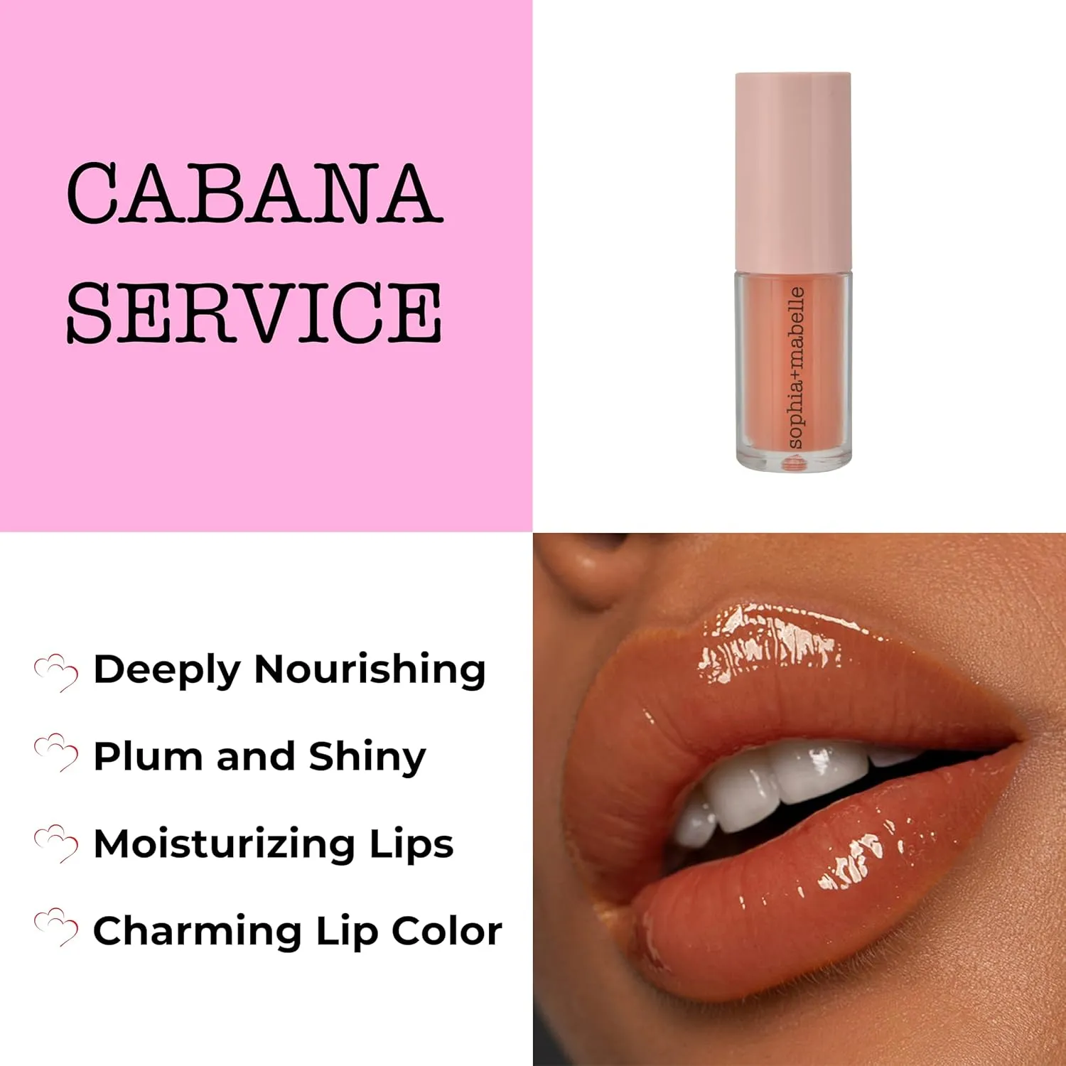 Sophia   Mabelle Hydrating Lip Oil – Lightweight, Non-Sticky & High-Shine Lip Gloss Oil – Moisturizing, Nourishing, Soothing Tinted Formula for Soft Lips – 3.7g (Cabana Service (Peach), 3.7g)