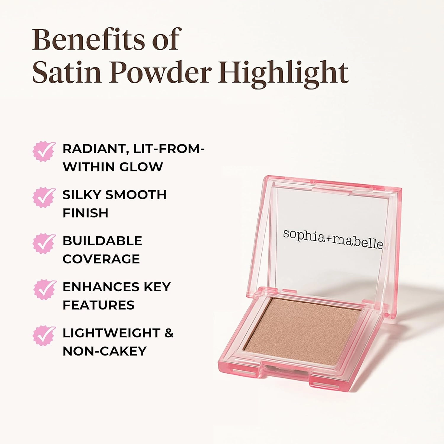 Sophia   Mabelle Satin Powder Highlighter – Lightweight, Buildable Shimmer Face Makeup – Radiant Glow & Smooth Finish – Long-Lasting for All Skin Tones – 3.2g (Peach Delight, standard)